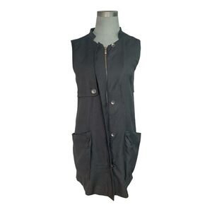 LeShop Women's Black Long Vest S Zip Front Sleeveless Cardigan Rayon Cotton VG
